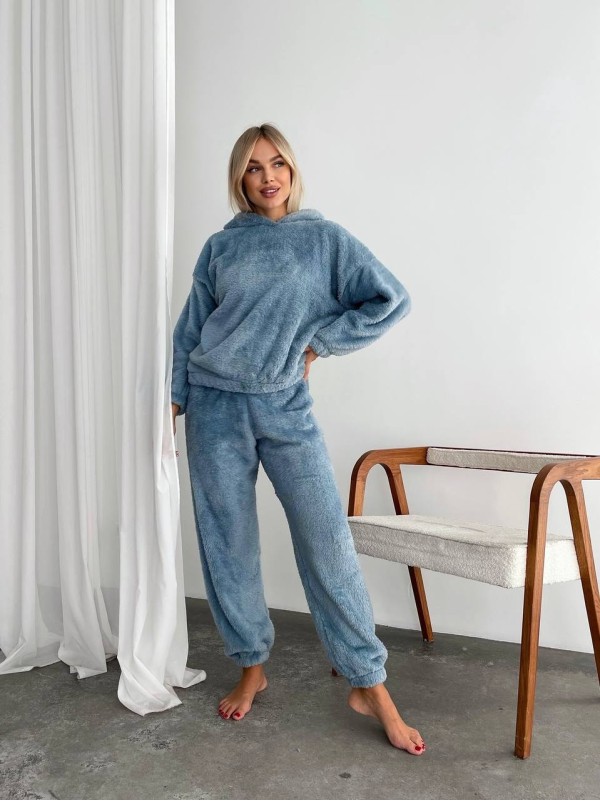 Жіночий махровий домашній костюм синього кольору 29416