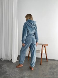 Жіночий махровий домашній костюм синього кольору 29416