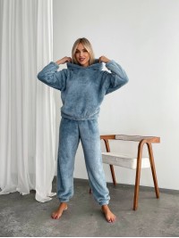 Жіночий махровий домашній костюм синього кольору 29416