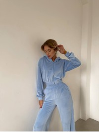 Жіночий велюровий костюм блакитного кольору 29506