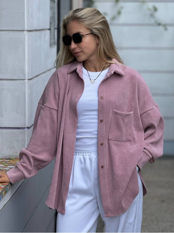 Жіноча вельветова сорочка пудрового кольору 29521