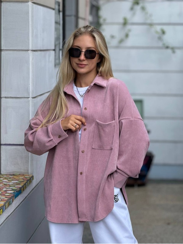 Жіноча вельветова сорочка пудрового кольору 29521