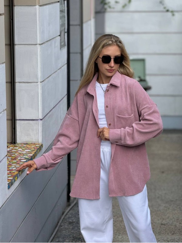 Жіноча вельветова сорочка пудрового кольору 29521