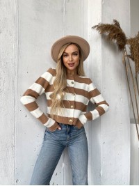 Жіноча кофта на гудзиках у кавову смужку білого кольору 29587