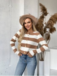 Жіноча кофта на гудзиках у кавову смужку білого кольору 29587