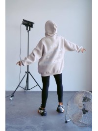 Тепле жіноче худі з великою кишенею бежевого кольору 29614