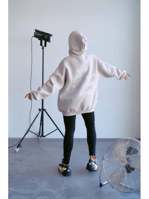 Тепле жіноче худі з великою кишенею бежевого кольору 29614