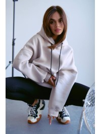 Тепле жіноче худі з великою кишенею бежевого кольору 29614