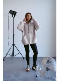 Тепле жіноче худі з великою кишенею бежевого кольору 29614