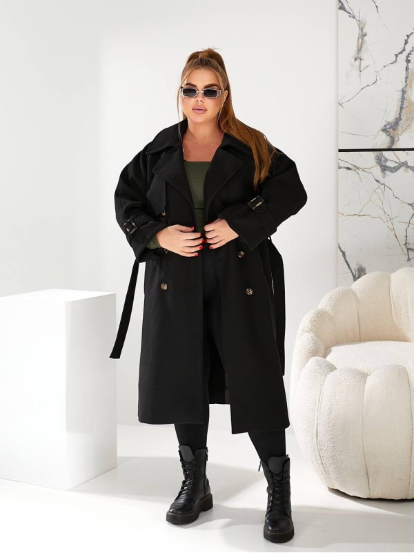 Тепле пальто кашемірове чорного кольору 29657