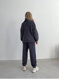 Жіночий теплий та стильний костюм Тедді графiтового кольору 29667