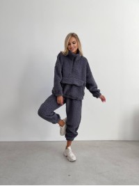 Жіночий теплий та стильний костюм Тедді графiтового кольору 29667