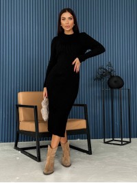 В'язана сукня міді з розрізом чорного кольору 29669