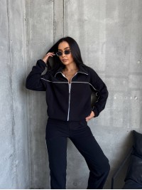 Жіночий спортивний костюм флісовий чорного кольору 29732