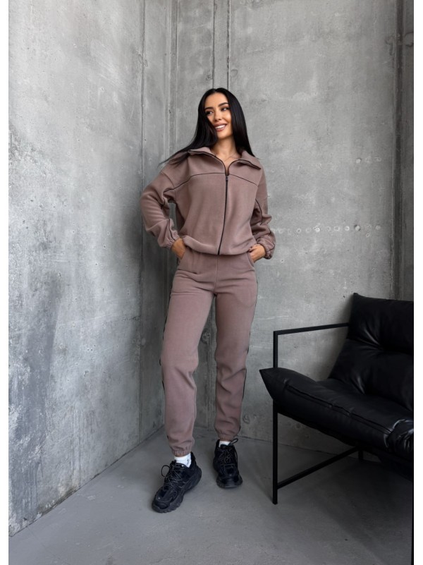 Жіночий спортивний костюм флісовий кавового кольору 29734
