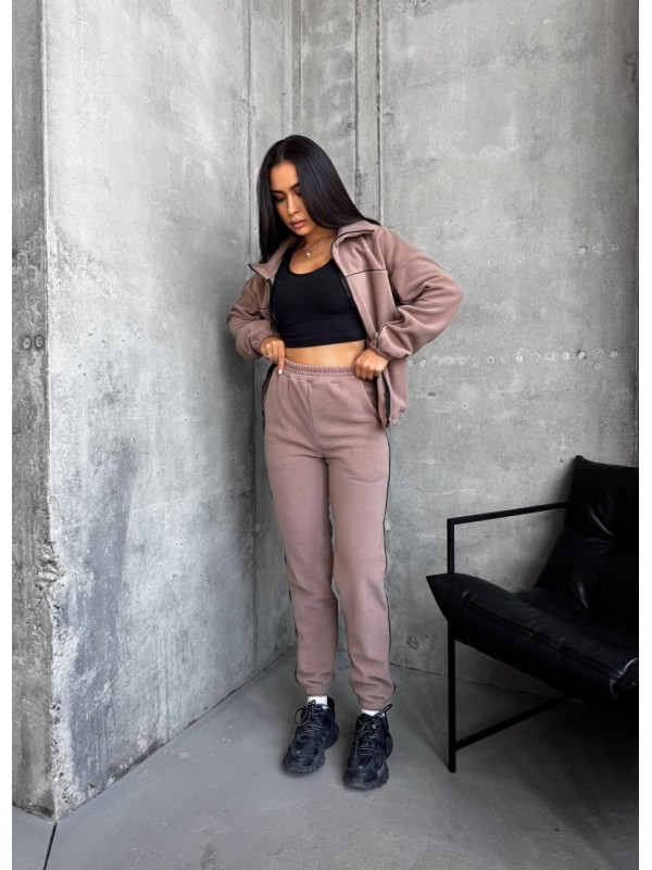 Жіночий спортивний костюм флісовий кавового кольору 29734