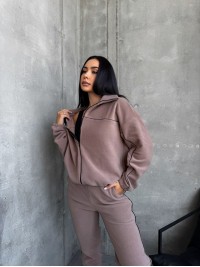 Жіночий спортивний костюм флісовий кавового кольору 29734