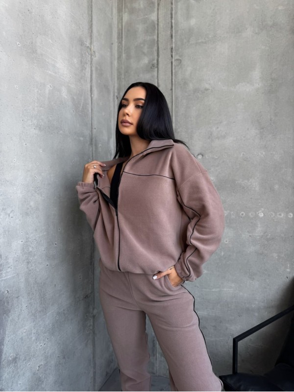 Жіночий спортивний костюм флісовий кавового кольору 29734
