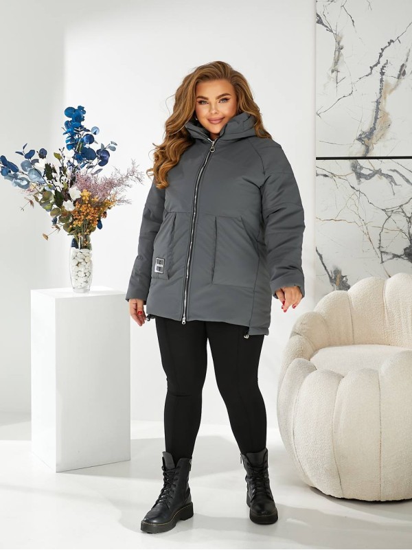 Жіноча зимова куртка з капюшоном сірого кольору 29753