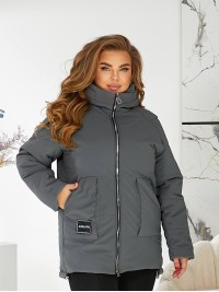 Жіноча зимова куртка з капюшоном сірого кольору 29753