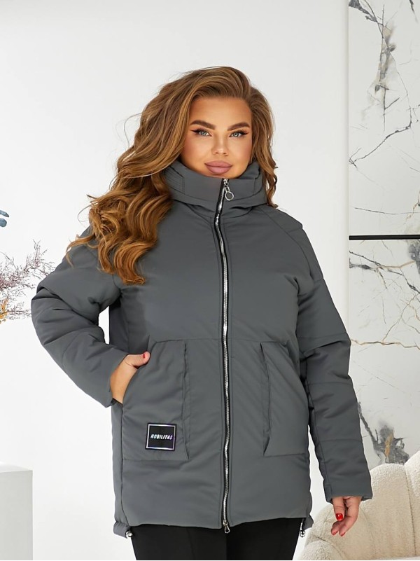 Жіноча зимова куртка з капюшоном сірого кольору 29753