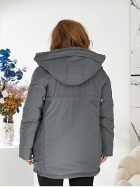 Жіноча зимова куртка з капюшоном сірого кольору 29753