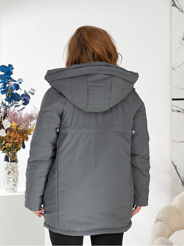 Жіноча зимова куртка з капюшоном сірого кольору 29753