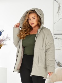 Жіноча зимова куртка з капюшоном бежевого кольору 29756