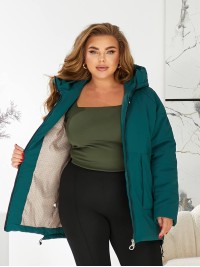Жіноча зимова куртка з капюшоном смарагдового кольору 29757