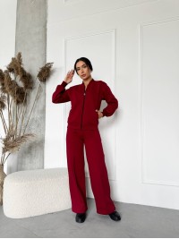 Жіночий теплий костюм на змійці бордового кольору 29777