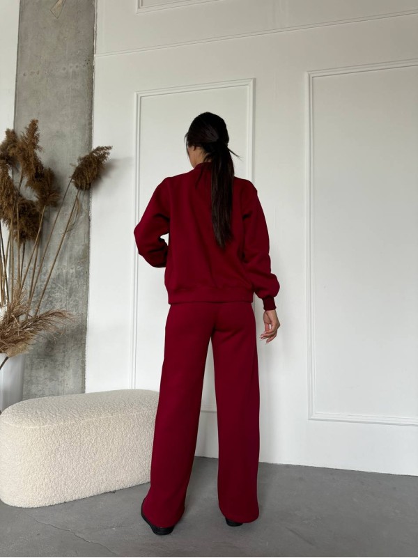 Жіночий теплий костюм на змійці бордового кольору 29777