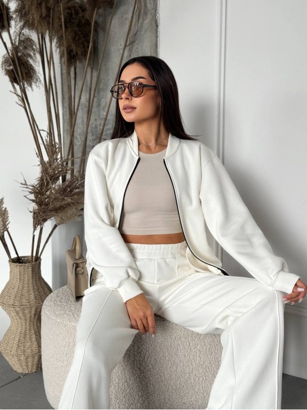 Жіночий теплий костюм на змійці молочного кольору 29778