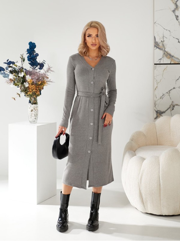 В'язана сукня міді на гудзиках сірого кольору 29785