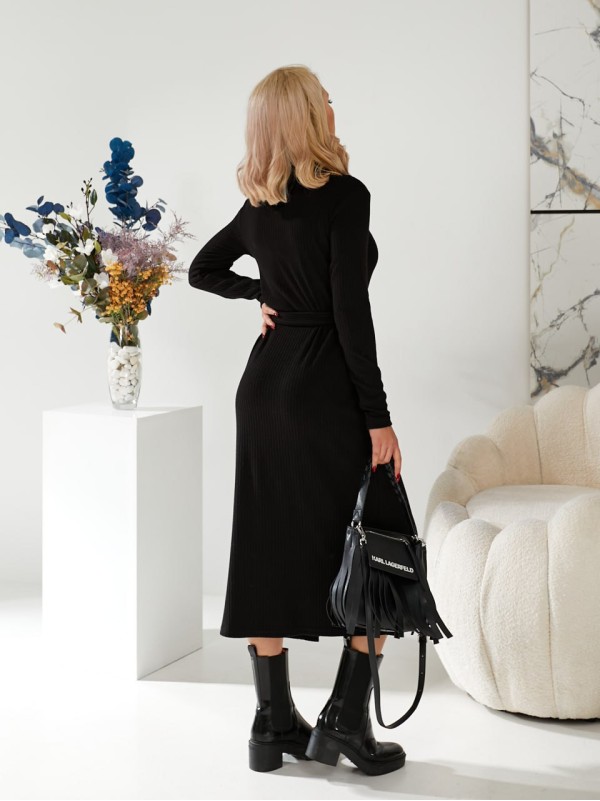 В'язана сукня міді на гудзиках чорного кольору 29786