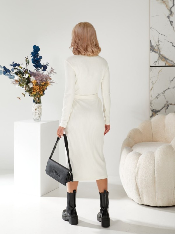 В'язана сукня міді на гудзиках молочного кольору 29788