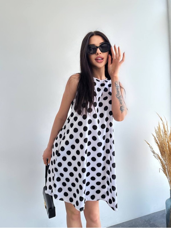 Легка літня сукня в горох бiлого кольору 32078