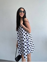 Легка літня сукня в горох бiлого кольору 32078