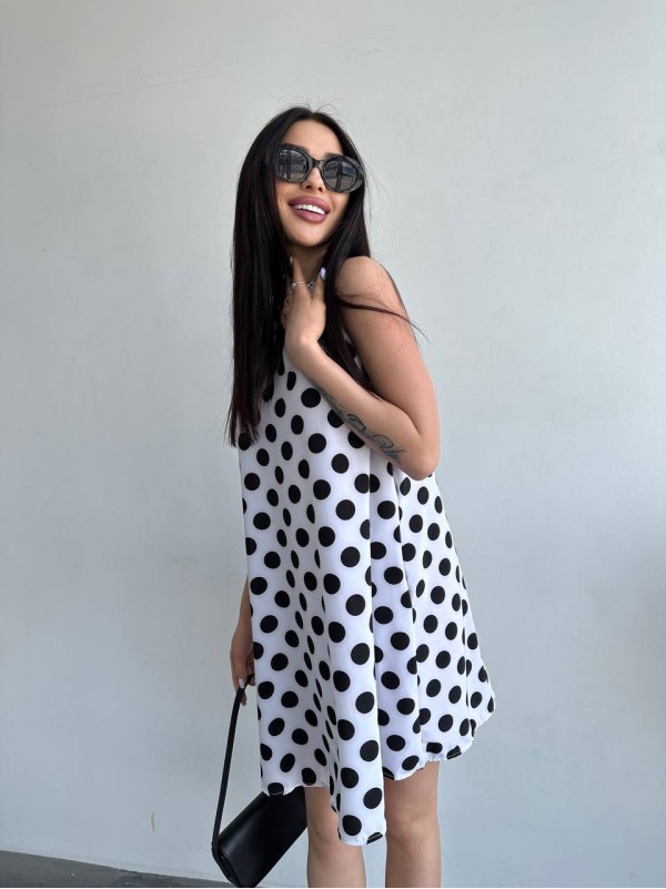 Легка літня сукня в горох бiлого кольору 32078