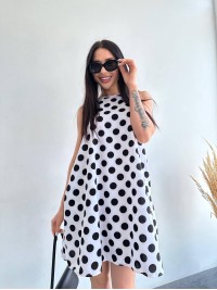 Легка літня сукня в горох бiлого кольору 32078