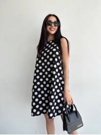 Легка літня сукня в горох чорного кольору 32077