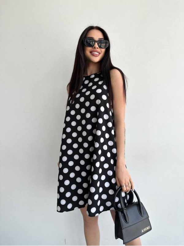 Легка літня сукня в горох чорного кольору 32077